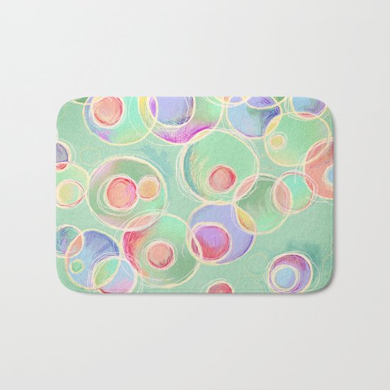 Iridescent Bubbles - Pastel Abstract Painting Bath Mat