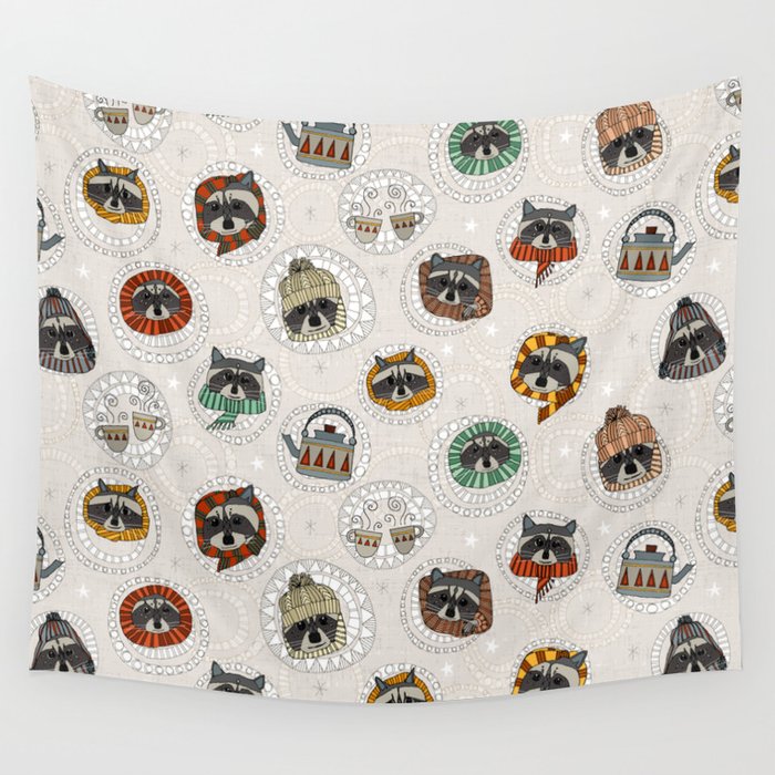 hygge raccoons Wall Tapestry