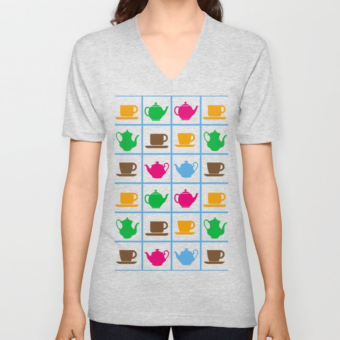 Colorful teapots pattern V Neck T Shirt