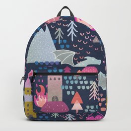 Watercolor Dragons and Castles Pattern Backpack | Forest, Pattern, Clothes, Gifts, Bedding, Homedecor, Watercolor, Graphicdesign, Trees, Woodland 