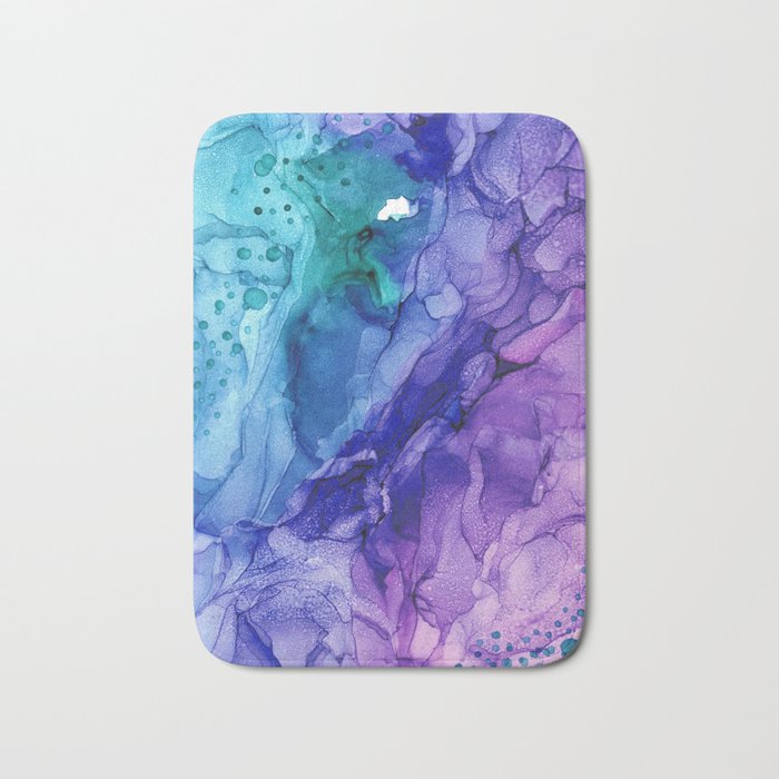 Teal Purple Abstract 521 Alcohol Ink Painting by Herzart Bath Mat