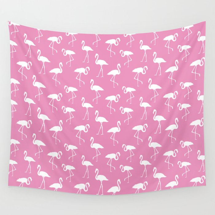 White flamingo silhouettes seamless pattern on hot pink background Wall Tapestry