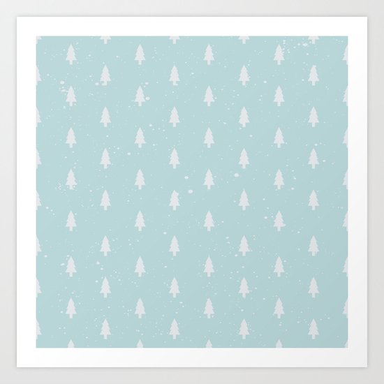 Christmas Trees Pattern Light Blue Art Print