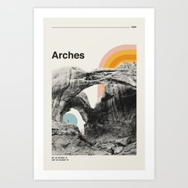 Retro Travel Poster, Arches National Park Collage Art Print