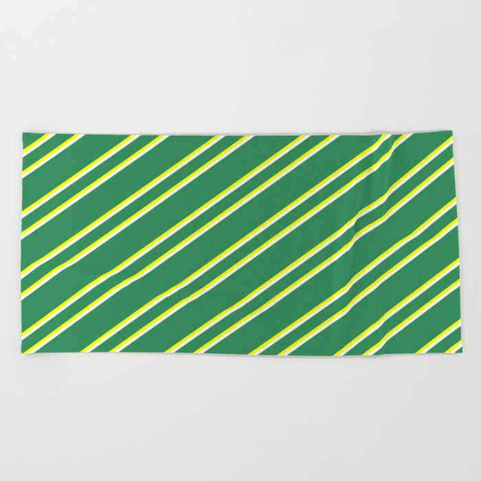 Sea Green, Yellow, and Mint Cream Colored Lined/Striped Pattern Beach Towel