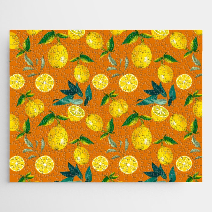 Summer, citrus ,Sicilian style ,lemon fruit pattern  Jigsaw Puzzle