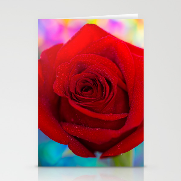 Red Rose And Rainbow Bokeh Stationery Cards By Mjsergi Society6