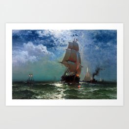 Ships Sailing at Night by Edward Moran Art Print