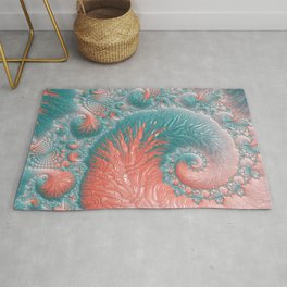 Abstract Coral Reef Living Coral Pastel Teal Blue Texture Spiral Swirl Pattern Fractal Fine Art Rug