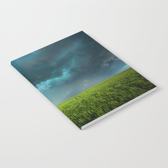 April Showers - Thunderstorm Over Lush Green Wheat Field on Spring Day in Kansas Notebook