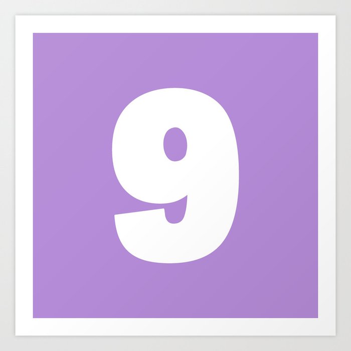9 (White & Lavender Number) Art Print