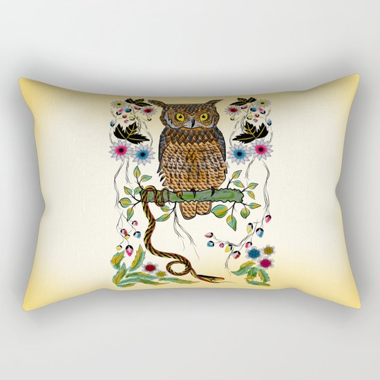 Vibrant Jungle Owl and Snake Rectangular Pillow