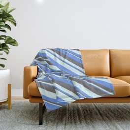 [ Thumbnail: Cornflower Blue, Dim Gray, and Light Cyan Colored Striped Pattern Throw Blanket ]