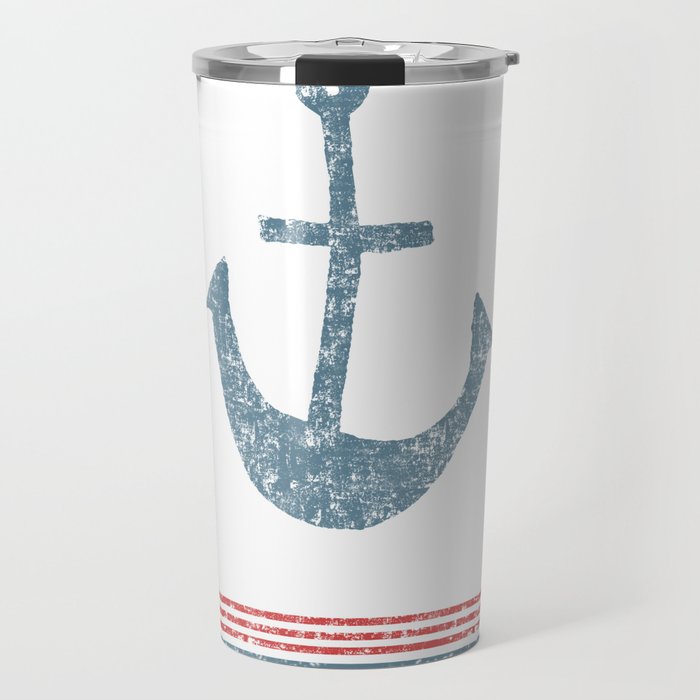 Maritime Design- Nautic Anchor on stripes in blue and red Travel Mug