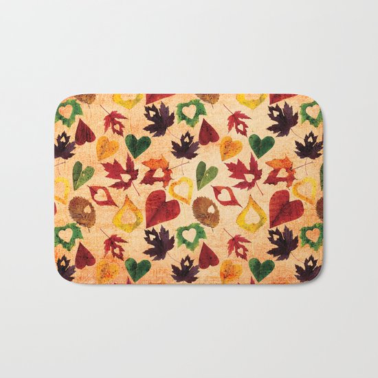 Happy autumn- hearts and leaves pattern Bath Mat