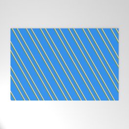 [ Thumbnail: Blue, Bisque & Green Colored Lines/Stripes Pattern Welcome Mat ]