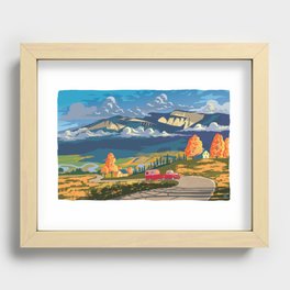 Retro Travel Autumn Landscape Illustration Recessed Framed Print