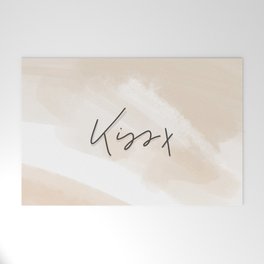 Kiss x | abstract watercolor,  neutrals, beige, peachy, apricot and typography Welcome Mat