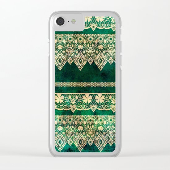 Vintage lace on Green velvet. Clear iPhone Case