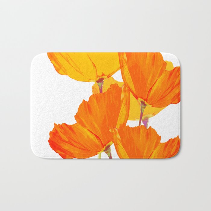 Orange and Yellow Poppies On A White Background #decor #society6 #buyart Bath Mat