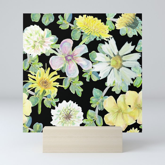 Spring Floral Mix on black Mini Art Print
