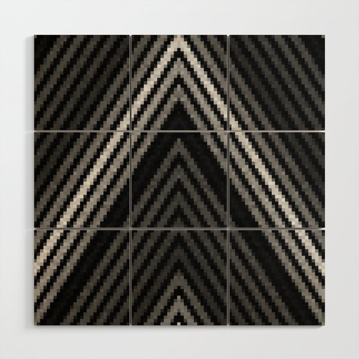 Black White Gray Pyramid Pixels Wood Wall Art