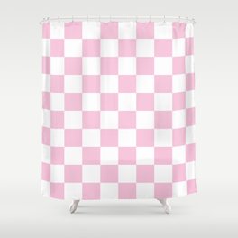 Pale Pink Checkerboard Pattern Palm Beach Preppy Shower Curtain