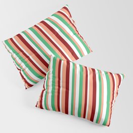 [ Thumbnail: Sea Green, White, Dark Red & Light Salmon Colored Lines/Stripes Pattern Pillow Sham ]
