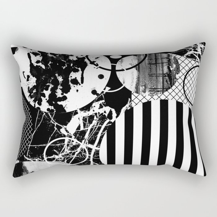 Black And White Choas - Mutli Patterned Multi Textured Abstract Rectangular Pillow