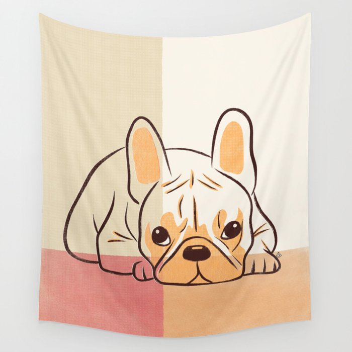 Adorable French Bulldog Puppy Artwork earth tone Wall Tapestry