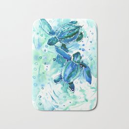 Turquoise Blue Sea Turtles in Ocean Bath Mat | Turquoise, Nurseryart, Beachart, Realism, Painting, Turquoiseblueart, Animal, Beach, Ink, Seaworld 