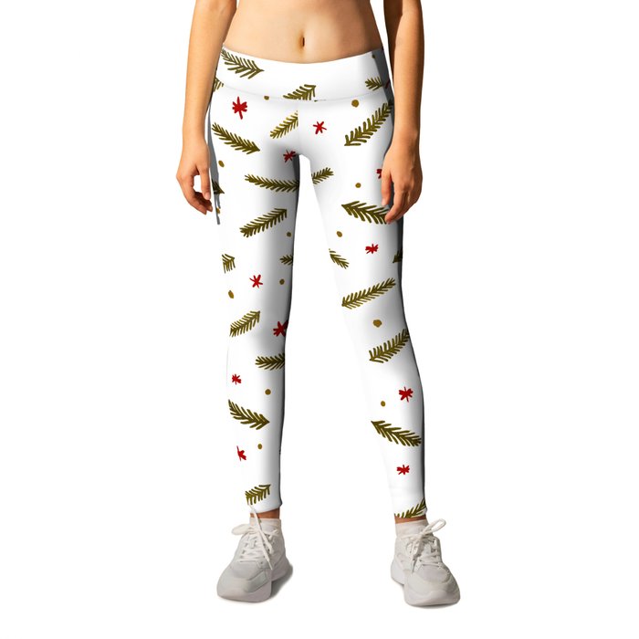 Christmas branches and stars - amber and red Leggings