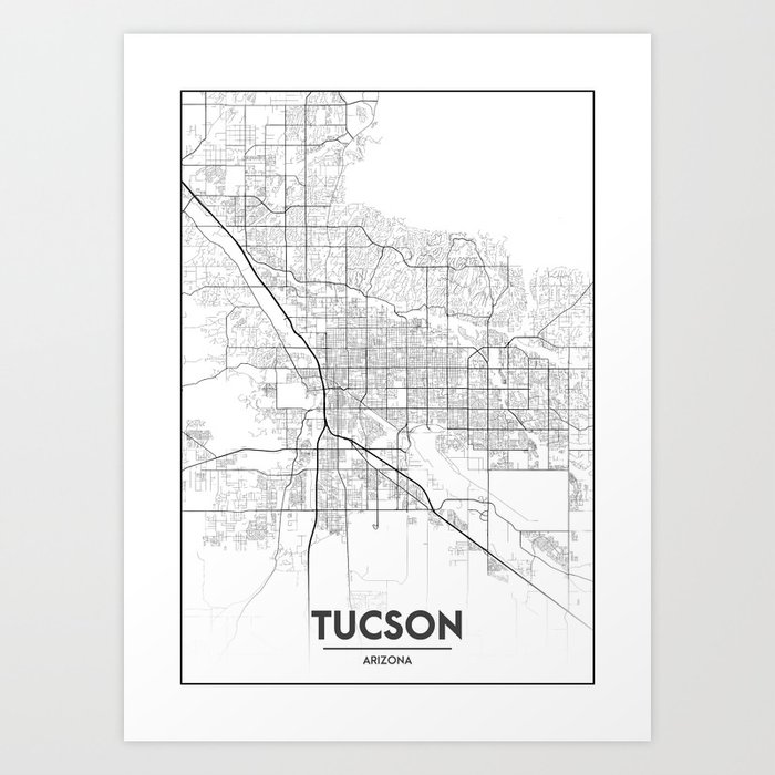 Map Of Tucson Az Minimal City Maps - Map Of Tucson, Arizona, United States Art Print By  Valsymot | Society6