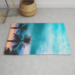 Tropical Palm Sunset in Turquoise Area & Throw Rug