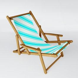 [ Thumbnail: Mint Cream & Aqua Colored Lined/Striped Pattern Sling Chair ]