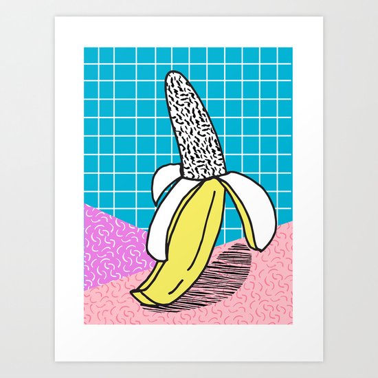 Schweet - modern memphis throwback 1980's style banana print polka dots retro nostalgia hipsters Art Print