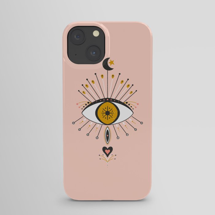 Mystic moon goddess eye - black, pink and yellow iPhone Case