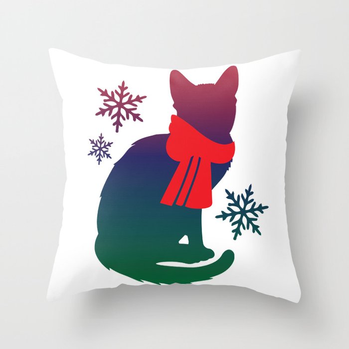 Winter Cat Throw Pillow
