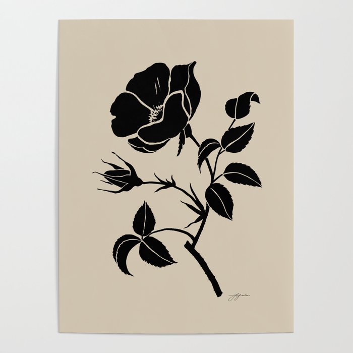 Minimalistic Black Ink Drawing Rose Flower on a Beige background Poster by  Agnes Szafranska | Society6