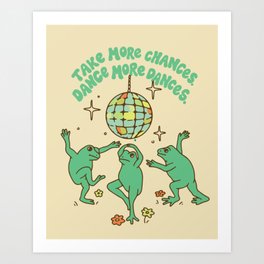 Frog Dance Art Print | Quote, Green, Summer, Sixties, Retro, Graphicdesign, Toad, Disco, Psychedelic, Nature 