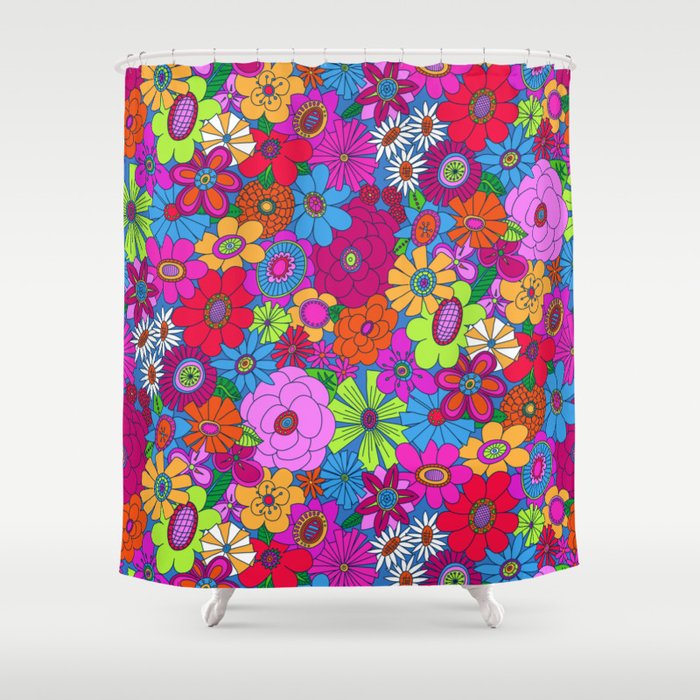 Moddy-Mod Floral (Brighter Version) by lalalamonique Shower Curtain