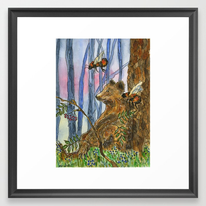 Bear in a Blueberry Forest Framed Art Print
