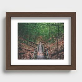 Boardwalk stairs down into the wooded part of a park in Michigan Recessed Framed Print