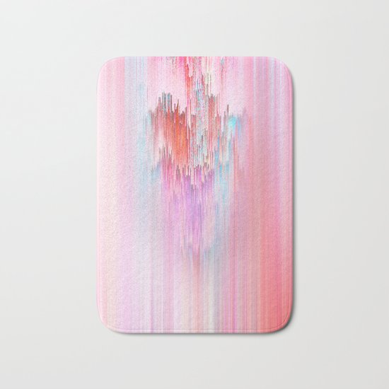 Abstract Cascade Glitch 2.Red and Pink Bath Mat