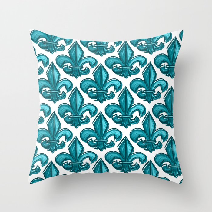 Cyan Fleur De Lis Throw Pillow By Anertek Society6