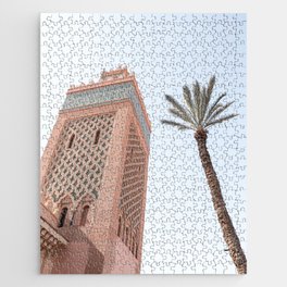 Travel Photography Marrakech Photo Print | Palmtree Pink Color Architecture Design | Morocco Urban Art  Jigsaw Puzzle