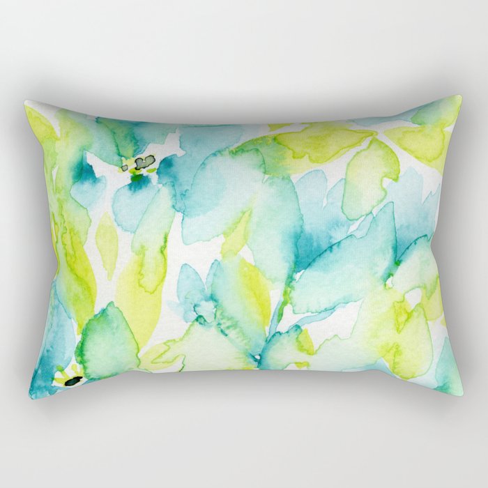 Turquoise and Green Flowers 1 Rectangular Pillow