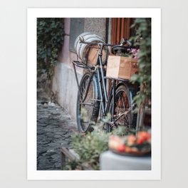 Classic Italian Old Bicycle with Wine Barrel Rome Trastevere Italy Art Print | Urban, Photo, Digital, Streetlife, Bicycle, Winebarrel, Italy, Rome, Travel, Color 