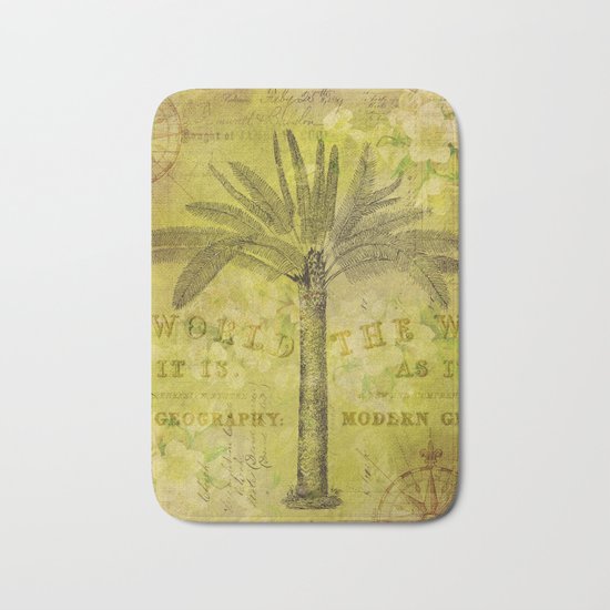 Vintage Journey palmtree typography travel collage Bath Mat