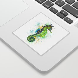 Seahorse Lime Green watercolor Splash Sticker